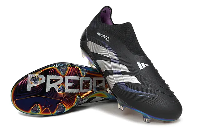 Adidas Predator Noir Blanc Col de Chaussette Plateforme Iridescente Holographique Semelle pour Terrain Ferme Chaussures de Football 4