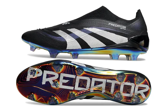 Adidas Predator Noir Blanc Col de Chaussette Plateforme Iridescente Holographique Semelle pour Terrain Ferme Chaussures de Football 6
