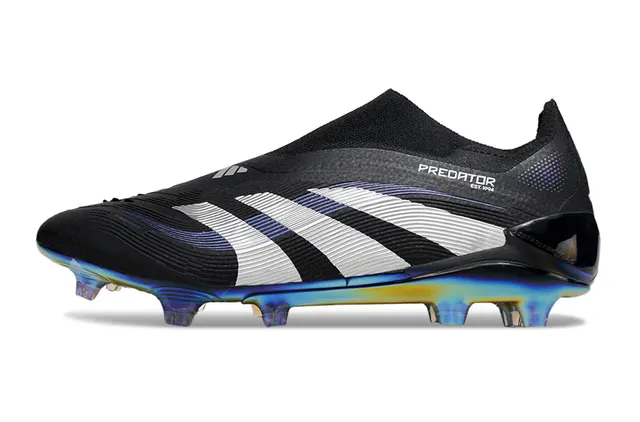 Adidas Predator Noir Blanc Col de Chaussette Plateforme Iridescente Holographique Semelle pour Terrain Ferme Chaussures de Football 7