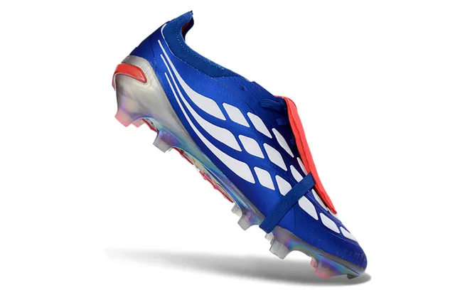Adidas Predator Azul Vermelho Sem cadarços Fechamento de tiras Iridescente Contraforte do calcanhar Superfície firme Sapatos de futebol 2