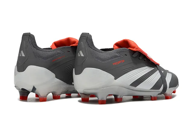 Adidas Predator ग्रे रेड बिना लेस स्ट्रैप क्लोजर तीन सफेद पट्टियाँ फर्म ग्राउंड सॉकर जूते 2