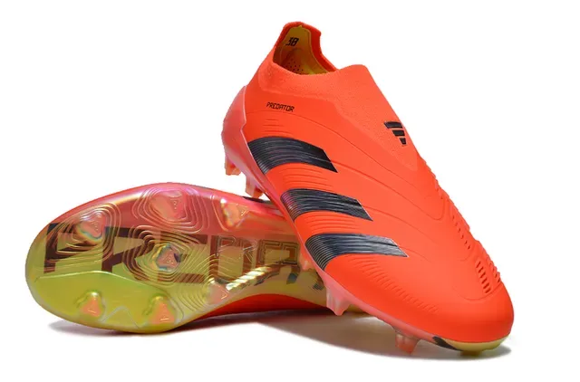 Adidas Predator حذاء كرة القدم برتقالي أسود منخفض القطع يناسب الجوارب ثلاث شرائط أرضية صلبة 4