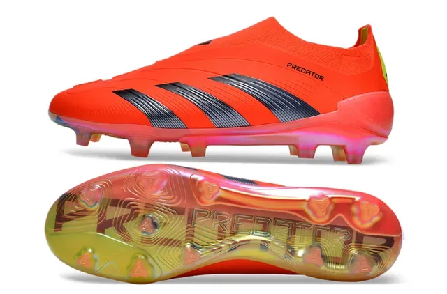 Adidas Predator حذاء كرة القدم برتقالي أسود منخفض القطع يناسب الجوارب ثلاث شرائط أرضية صلبة 6