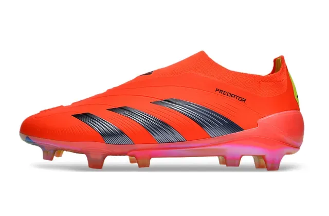 Adidas Predator حذاء كرة القدم برتقالي أسود منخفض القطع يناسب الجوارب ثلاث شرائط أرضية صلبة 7