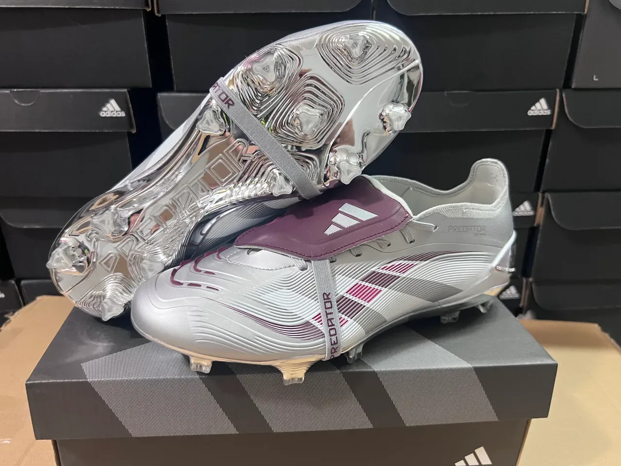Adidas Predator Silver Purple Metallic Synthetic Upper Wave-Patterned Forefoot Firm-Ground Soccer Shoes 4