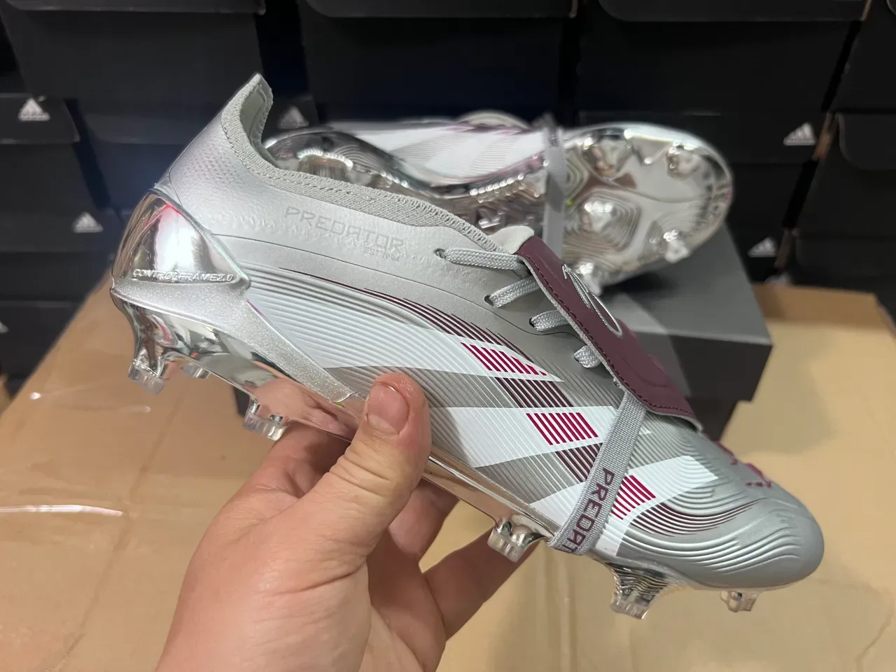 Adidas Predator Silver Purple Metallic Synthetic Upper Wave-Patterned Forefoot Firm-Ground Soccer Shoes 5
