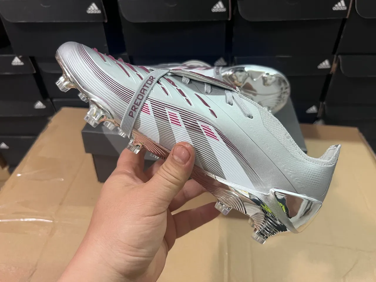 Adidas Predator Silver Purple Metallic Synthetic Upper Wave-Patterned Forefoot Firm-Ground Soccer Shoes 7