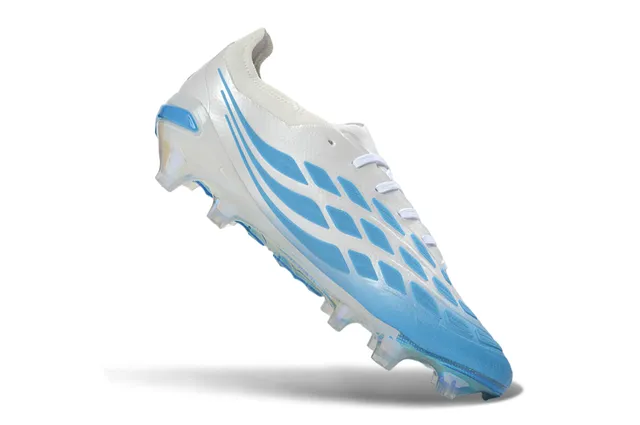 Adidas Predator Blanc Bleu Bas Col Botte Iridescent Holographique Compteur de Talon Sol Firme Chaussures de Football 2