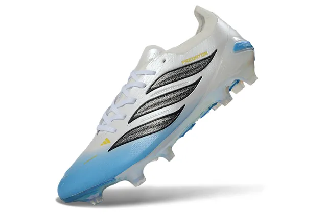 Adidas Predator Blanc Bleu Bas Col Botte Iridescent Holographique Compteur de Talon Sol Firme Chaussures de Football 3