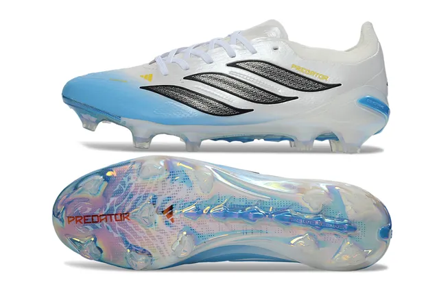 Adidas Predator Blanc Bleu Bas Col Botte Iridescent Holographique Compteur de Talon Sol Firme Chaussures de Football 6