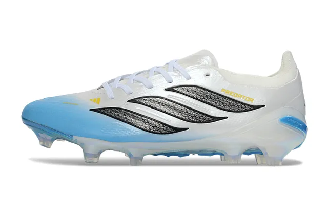 Adidas Predator Blanc Bleu Bas Col Botte Iridescent Holographique Compteur de Talon Sol Firme Chaussures de Football 7
