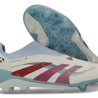 Adidas Predator White Blue Sock-Fit Collar Translucent Heel Cage Firm-Ground Soccer Shoes