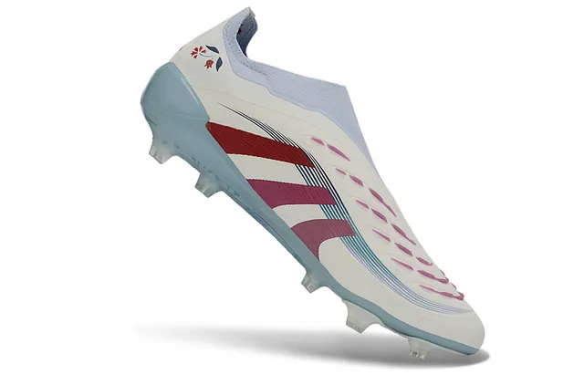 Adidas Predator Chaussures de football blanches bleues col style chaussette cage talon translucide terrain ferme 2