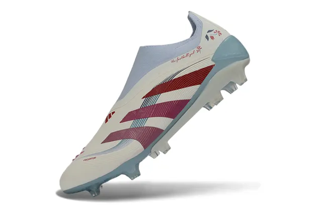 Adidas Predator Chaussures de football blanches bleues col style chaussette cage talon translucide terrain ferme 3