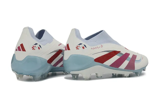 Adidas Predator Chaussures de football blanches bleues col style chaussette cage talon translucide terrain ferme 5