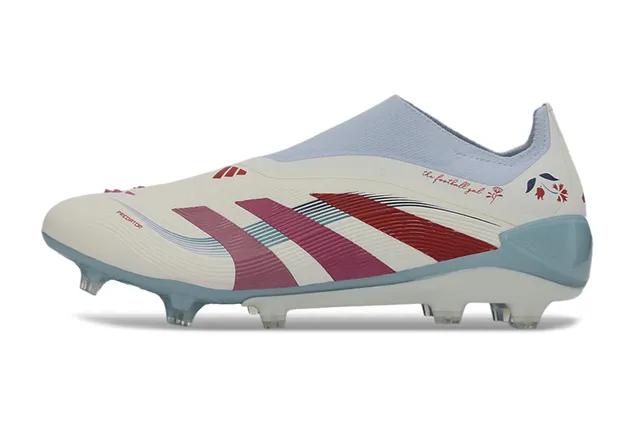 Adidas Predator Chaussures de football blanches bleues col style chaussette cage talon translucide terrain ferme 7