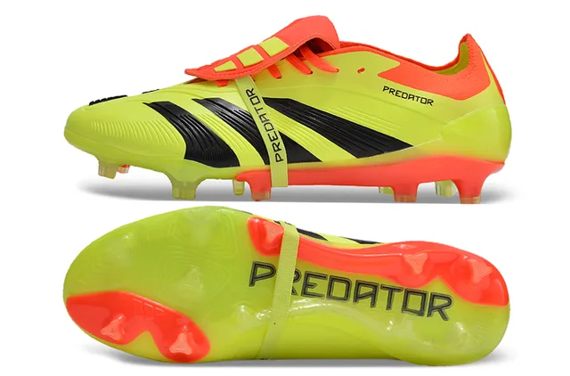 Adidas Predator Amarelo Laranja Silhueta Baixa Correia com Cadarço Trava Campo Firme Sapatos de Futebol 6