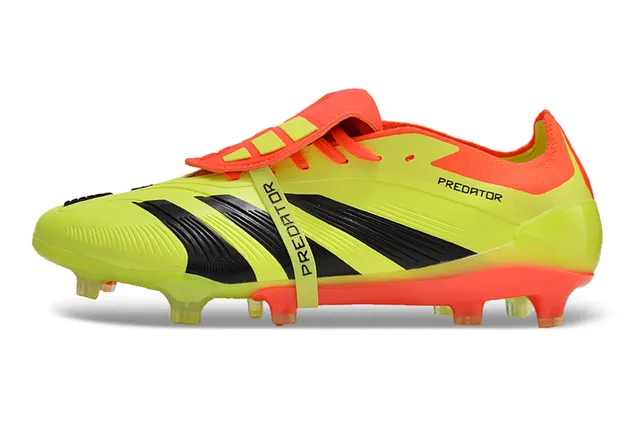Adidas Predator Amarelo Laranja Silhueta Baixa Correia com Cadarço Trava Campo Firme Sapatos de Futebol 7