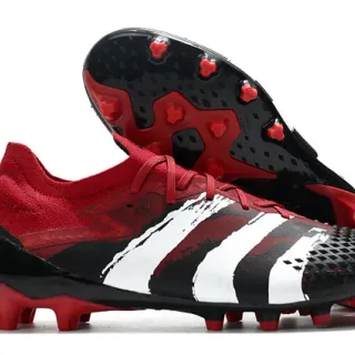 Adidas Red Black Low-Cut Sock-Fit Upper Asymmetric Lacing Firm-Ground Soccer Shoes