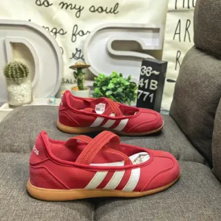 Adidas Red White Suede-Like Upper Three-Stripe Side Panel Mary Jane Shoes