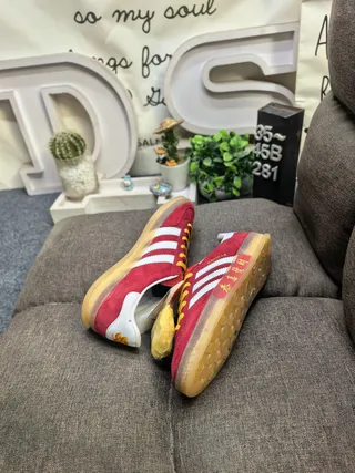 Adidas Red Yellow Suede Upper Three-Stripe Side Panel Lifestyle Sneakers 6