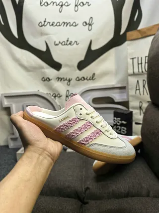 Adidas Samba Pink Textured Stripe Slip-On Lifestyle Sneakers 5