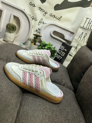 Adidas Samba Pink Textured Stripe Slip-On Lifestyle Sneakers 7