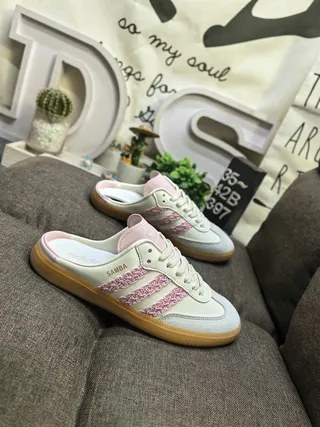 Adidas Samba Pink Textured Stripe Slip-On Lifestyle Sneakers 9