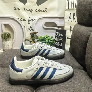 Adidas Samba White and Navy لايف ستايل سنيكرز