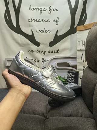 Adidas Silver Black Metallic Leather T-Bar Strap Mary Jane Shoes 5