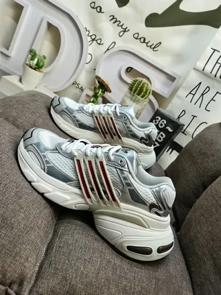 Adidas Silver Black Sole Layered Synthetic Cage Chunky Sneakers 7