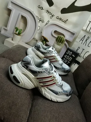 Adidas Silver Black Sole Layered Synthetic Cage Chunky Sneakers 9