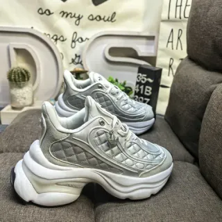 Adidas Silver White Quilted Metallic Upper Sculpted Multi-Layered Sole Chunky Sneakers