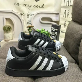 Adidas Superstar أسود أبيض ذهبي ثقب نمط حياة حذاء رياضي