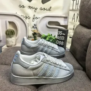 Adidas Superstar Gray Blue Low-Top Leather Upper Lifestyle Sneakers
