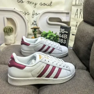 Adidas Superstar أحذية سنيكرز بيضاء وكرزية للأسلوب الحياة