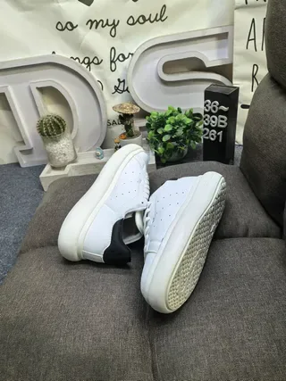 Adidas White Black Low-Top Perforated Leather Lifestyle Sneakers 6