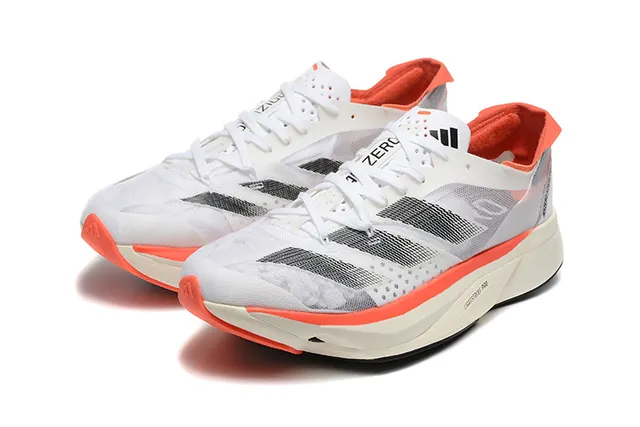 Adidas White Orange Engineered Mesh Upper Three-Stripe Overlay Running Shoes 5