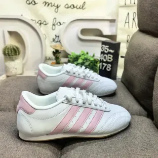 Adidas White Pink Low-Top Leather-Like Upper Sneakers
