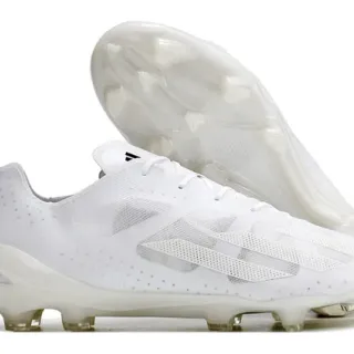 Adidas Chaussures de Football Blanc Transparent Basse-Coupe Partie Supérieure Synthétique Superposition de Trois Rayures Tonales Terrain Ferme