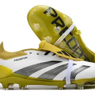 Adidas White Yellow Laceless Strap Closure Sock-Fit Collar Firm-Ground Soccer Shoes