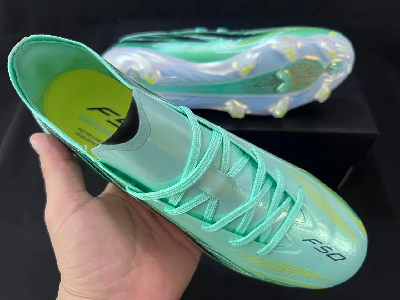 Adidas X Speedflow verde menta iridescente três listras solo firme sapatos de futebol 5