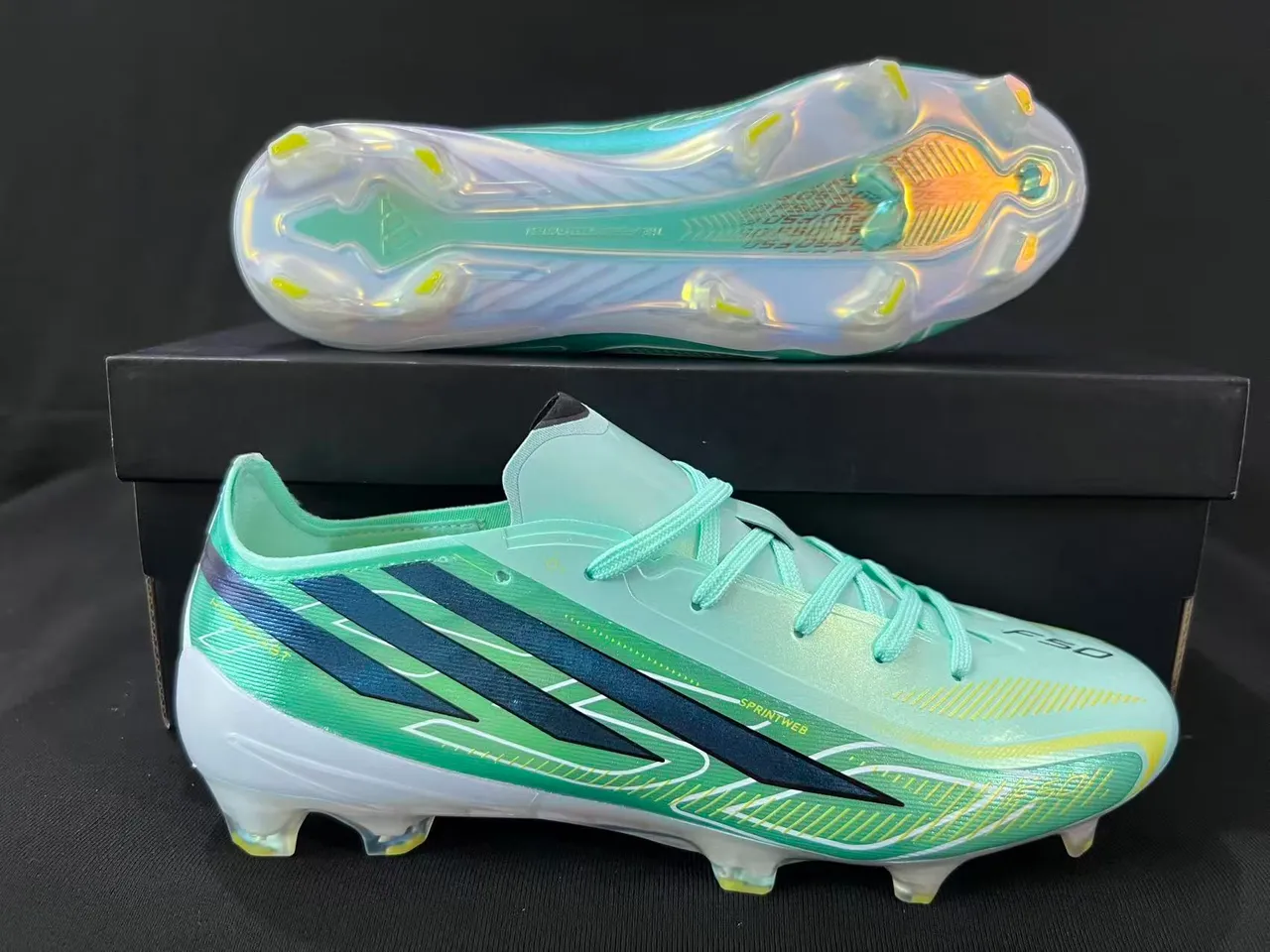 Adidas X Speedflow verde menta iridescente três listras solo firme sapatos de futebol 7
