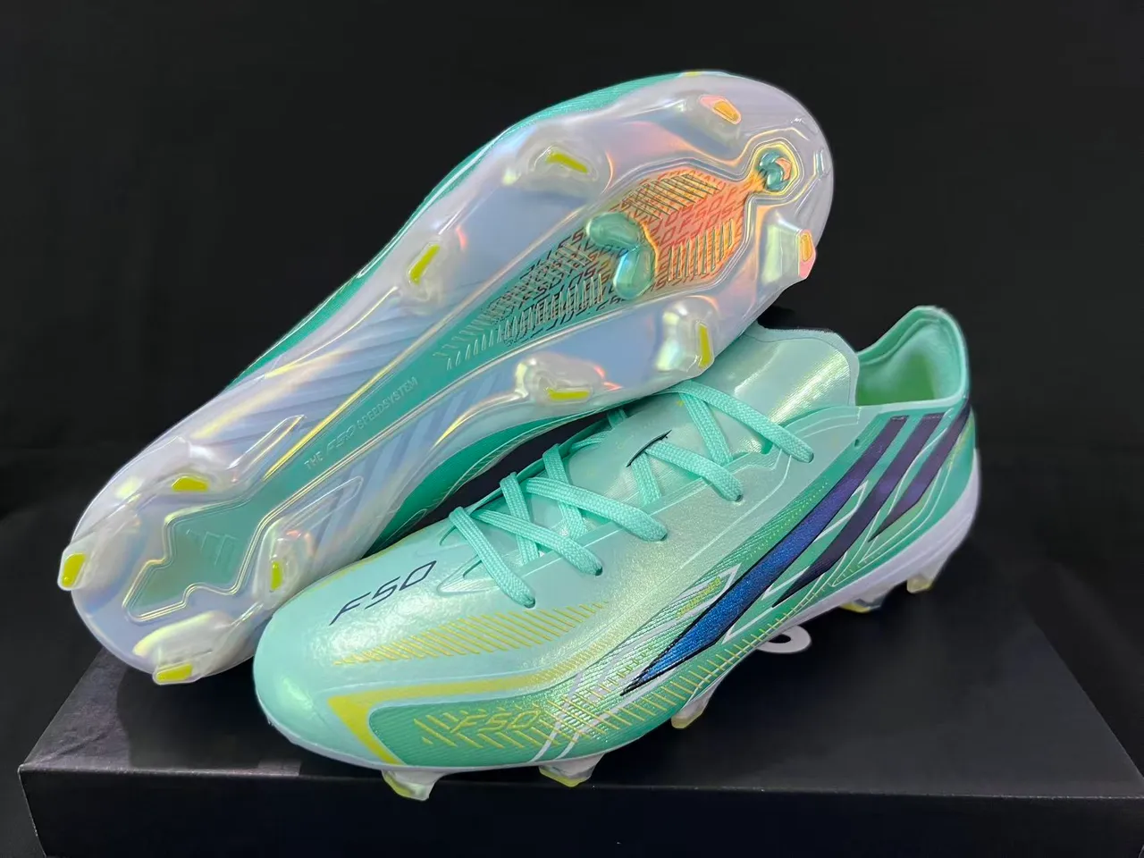 Adidas X Speedflow verde menta iridescente três listras solo firme sapatos de futebol 8