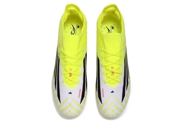 Adidas Jaune Noir Néon Tissu Synthétique Supérieur Panneau Milieu Pied à Carreaux Chaussures de Football pour Terrain Ferme 2