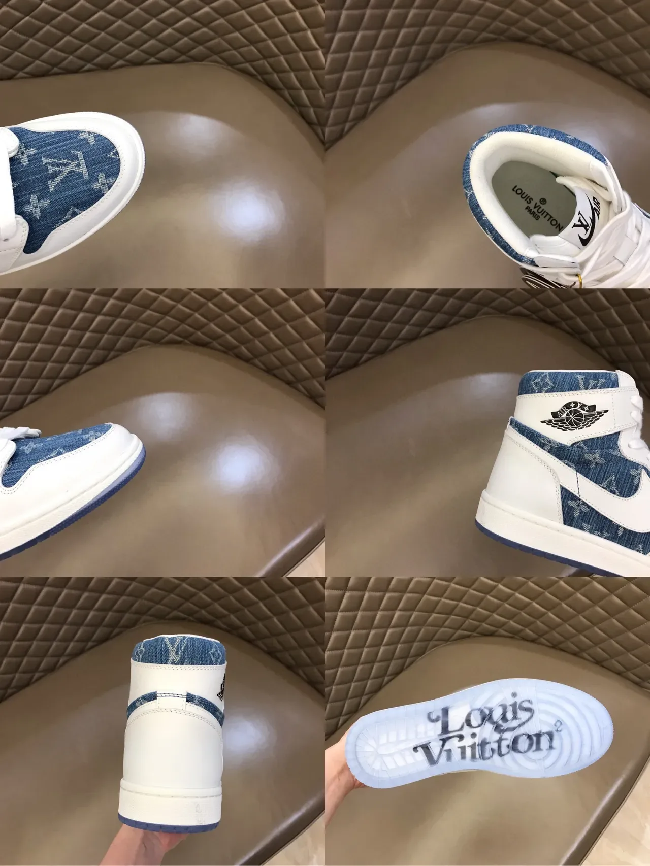 Air Jordan 1 High Chaussures de Basket Blanc et Bleu avec Panneaux en Denim 3