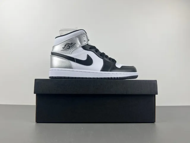 Air Jordan 1 High Plata metálica Negro Blanco zapatillas de baloncesto 15