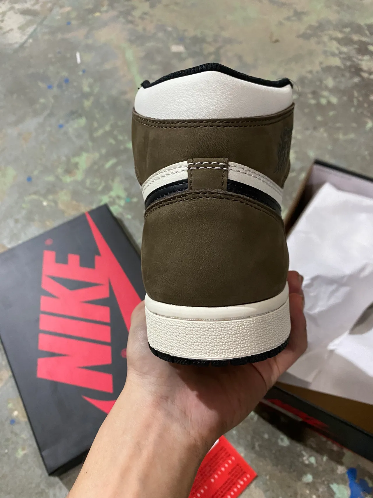 Air Jordan 1 de Alto Oliva Marrón Blanco Negro Zapatillas de Baloncesto 6