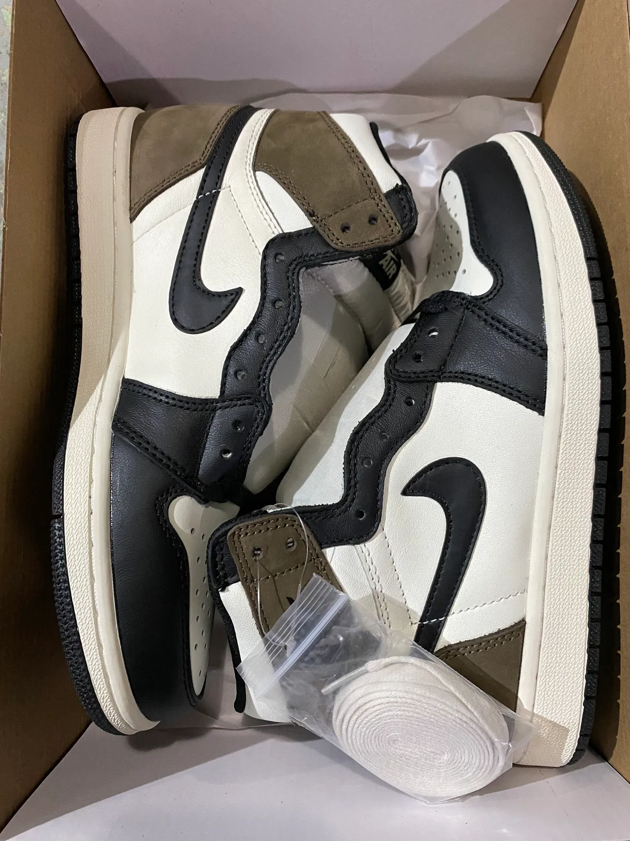 Air Jordan 1 de Alto Oliva Marrón Blanco Negro Zapatillas de Baloncesto 8