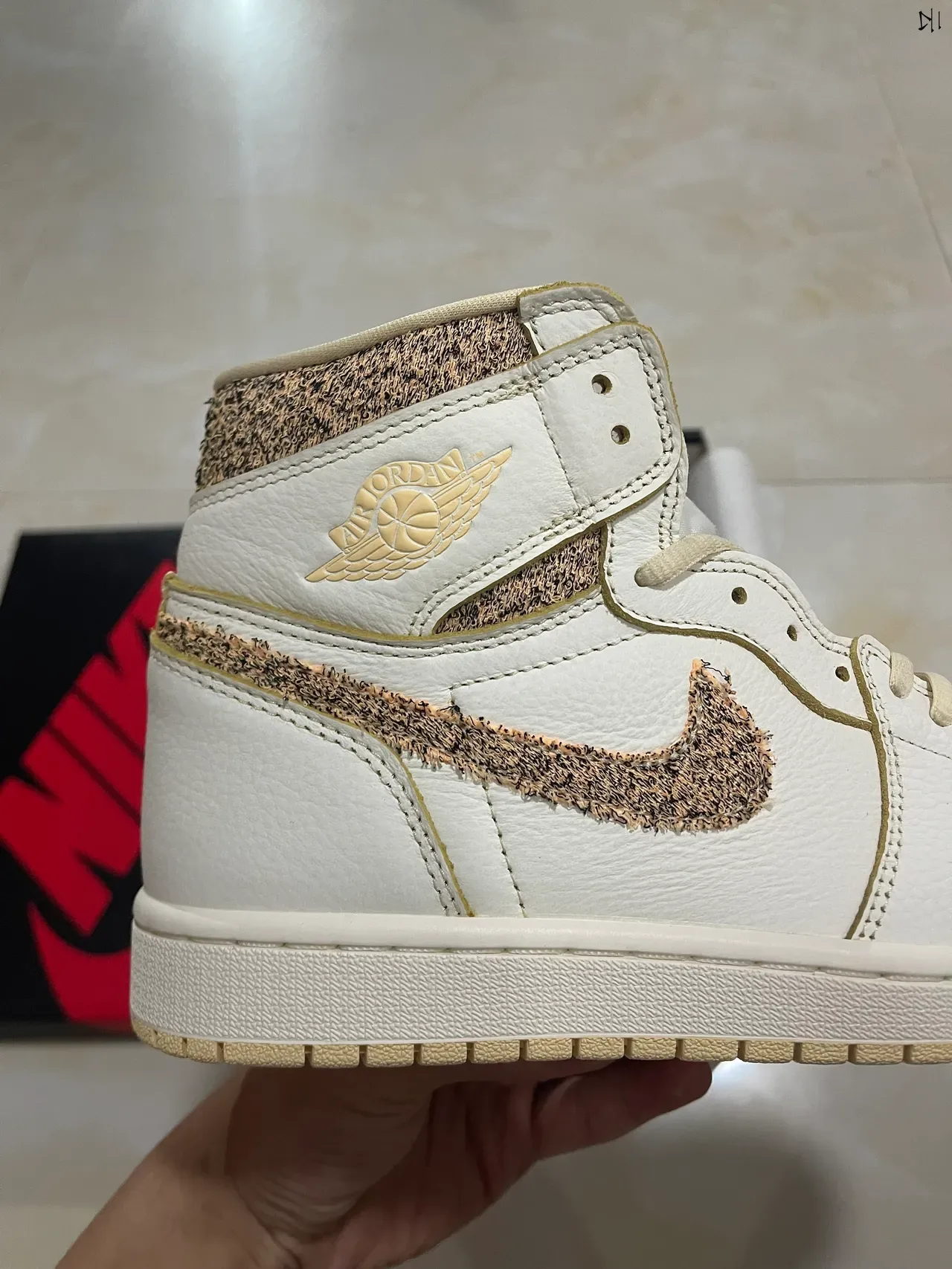 Air Jordan 1 Off-White Beige Speckled Leather Basketball Shoes 7